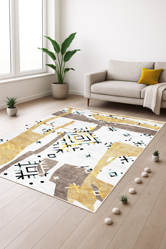 West Home Dijital Baskılı Yıkanabilir Kaymaz Taban Salon, Mutfak ve Yolluk Halısı-707 White