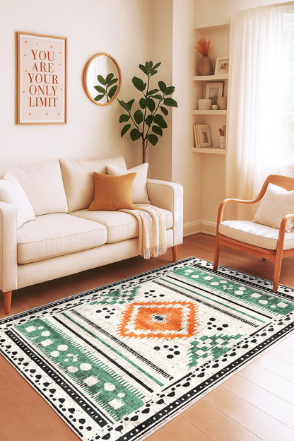 West Home Dijital Baskılı Yıkanabilir Kaymaz Taban Salon, Mutfak ve Yolluk Halısı-716 Green