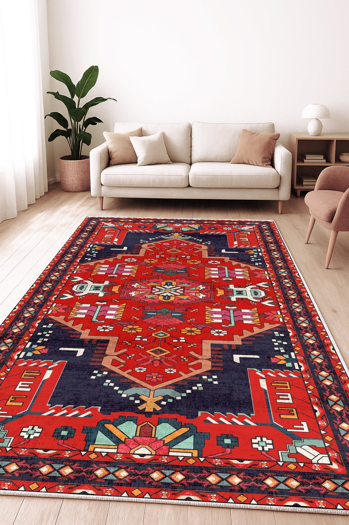 West Home Dijital Baskılı Yıkanabilir Kaymaz Taban Salon, Mutfak ve Yolluk Halısı-717 Red