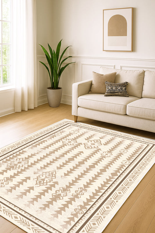 West Home Dijital Baskılı Yıkanabilir Kaymaz Taban Salon, Mutfak ve Yolluk Halısı-718 Beige