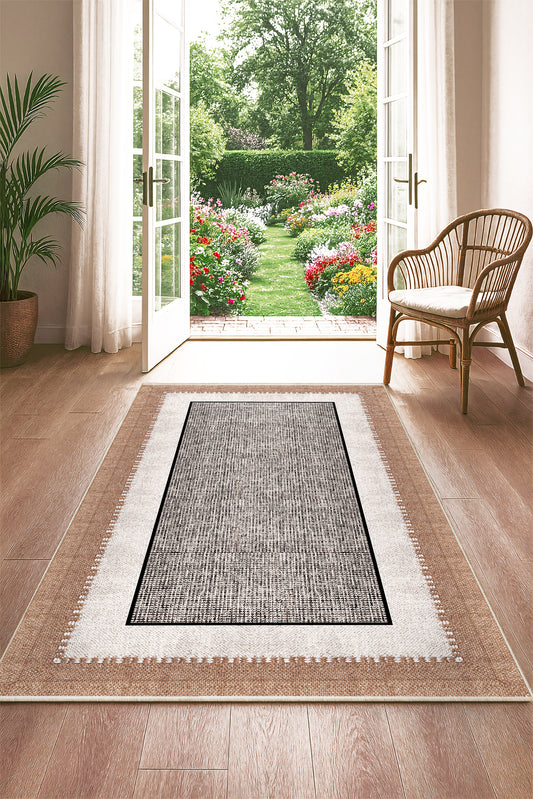 West Home Dijital Baskılı Yıkanabilir Kaymaz Taban Salon, Mutfak ve Yolluk Halısı-730 Beige