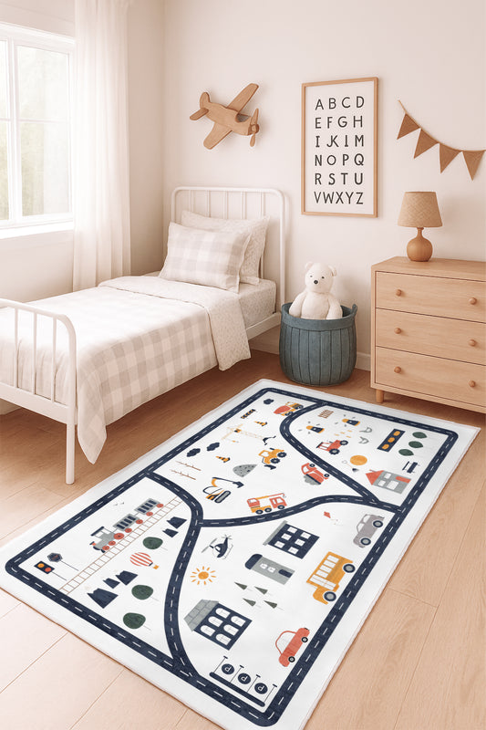 West Home Makinede Yıkanabilir, Çocuk Halısı-747 White