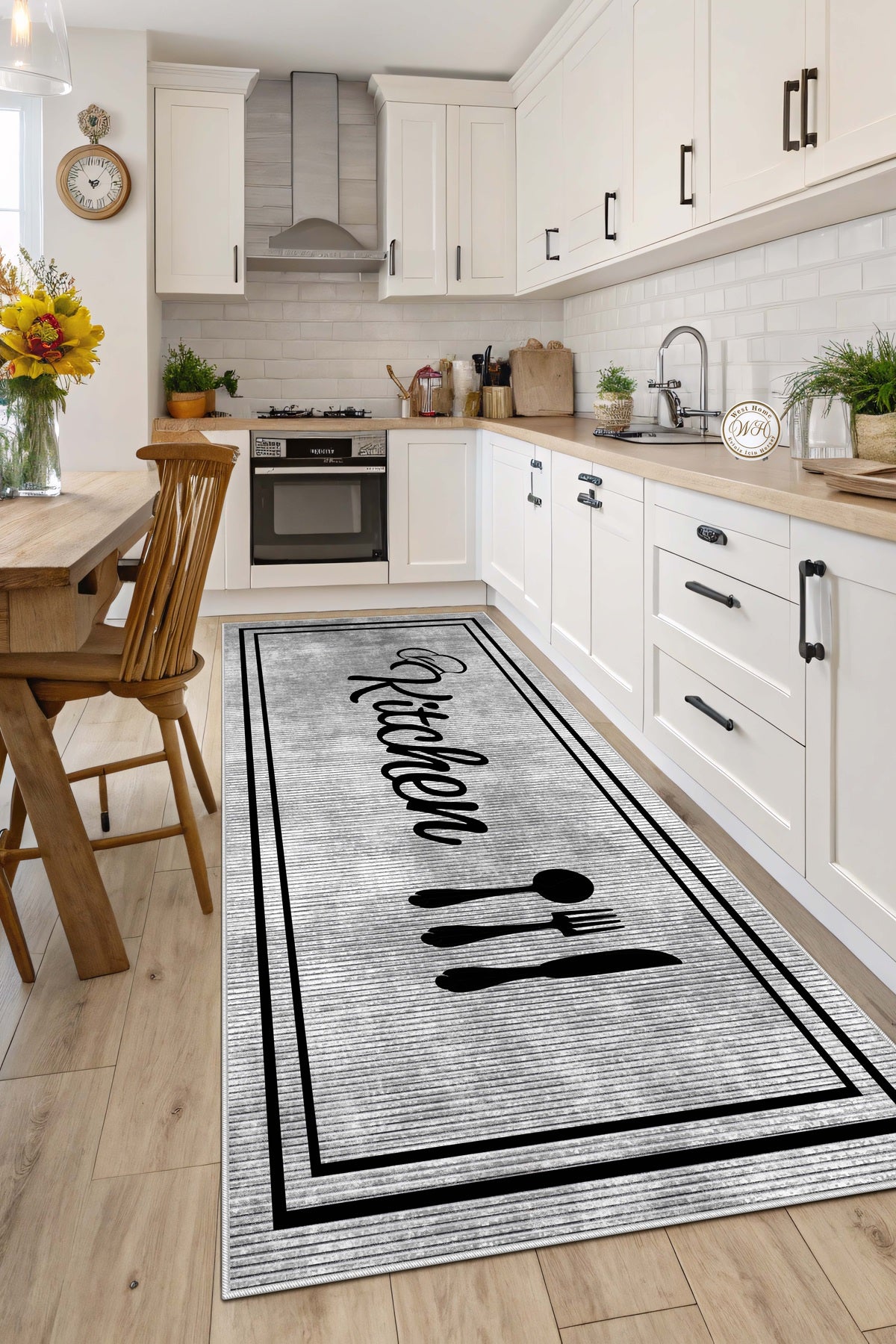 West Home Dijital Baskılı Yıkanabilir Kaymaz Taban Salon, Mutfak ve Yolluk Halısı-751 Grey