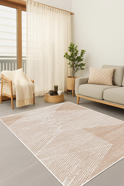 West Home Dijital Baskılı Yıkanabilir Kaymaz Taban Salon, Mutfak ve Yolluk Halısı-755 Beige