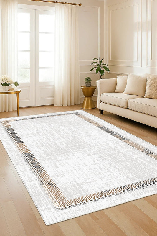 West Home Dijital Baskılı Yıkanabilir Kaymaz Taban Salon, Mutfak ve Yolluk Halısı-759 White