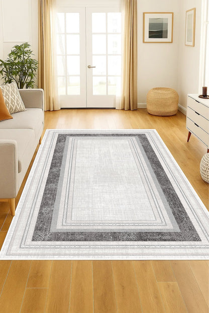 West Home Dijital Baskılı Yıkanabilir Kaymaz Taban Salon, Mutfak ve Yolluk Halısı-760 Grey
