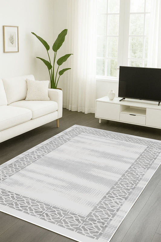 West Home Dijital Baskılı Yıkanabilir Kaymaz Taban Salon, Mutfak ve Yolluk Halısı-762 White