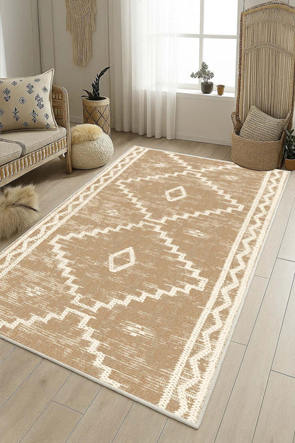 West Home Dijital Baskılı Yıkanabilir Kaymaz Taban Salon, Mutfak ve Yolluk Halısı-767 Beige
