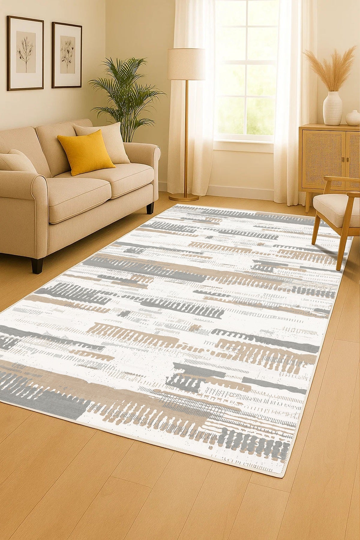 West Home Dijital Baskılı Yıkanabilir Kaymaz Taban Salon, Mutfak ve Yolluk Halısı-768 White