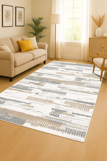 West Home Dijital Baskılı Yıkanabilir Kaymaz Taban Salon, Mutfak ve Yolluk Halısı-768 White