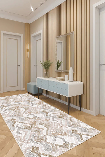 West Home Dijital Baskılı Yıkanabilir Kaymaz Taban Salon, Mutfak ve Yolluk Halısı-773 Beige