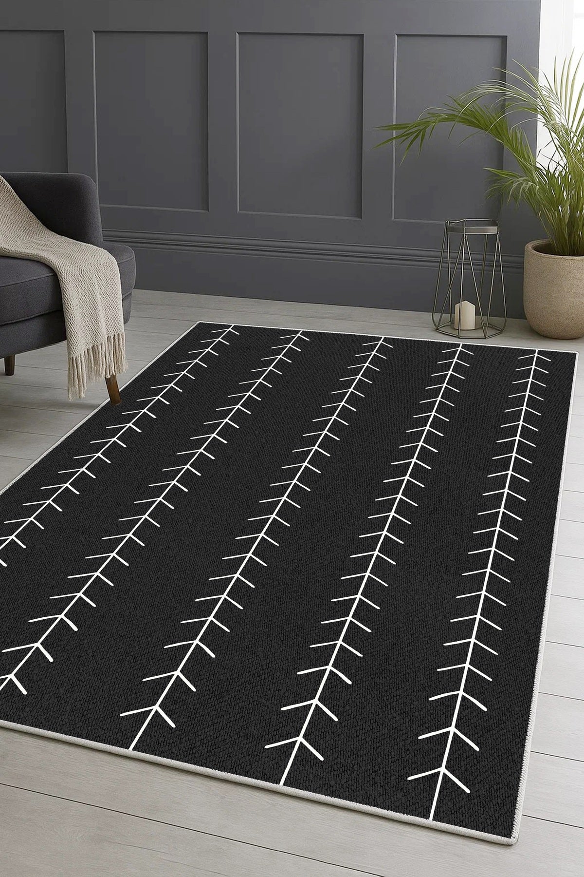 West Home Dijital Baskılı Yıkanabilir Kaymaz Taban Salon, Mutfak ve Yolluk Halısı-774 Black