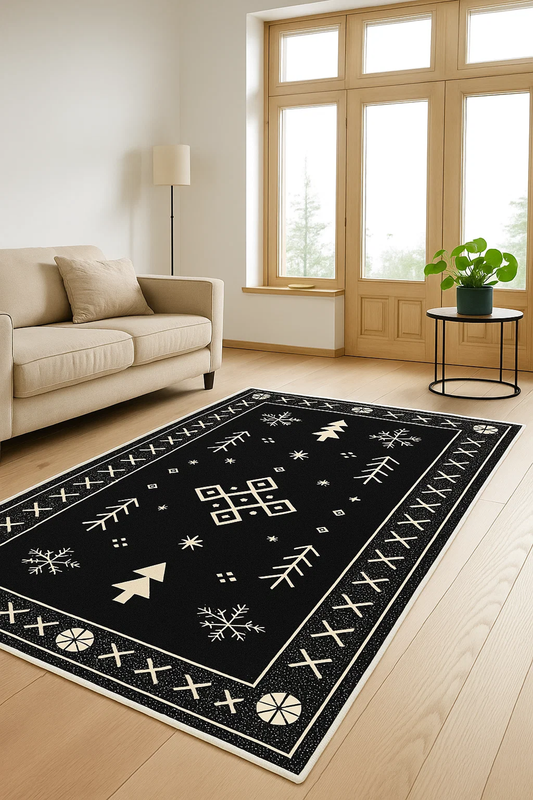 West Home Dijital Baskılı Yıkanabilir Kaymaz Taban Salon, Mutfak ve Yolluk Halısı-777 Black