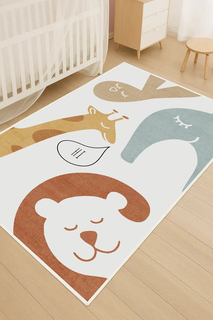 West Home Machine Washable Children's Rug - 748 White