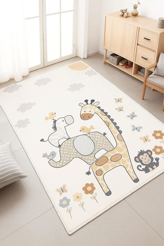 West Home Makinede Yıkanabilir, Çocuk Halısı-785 White