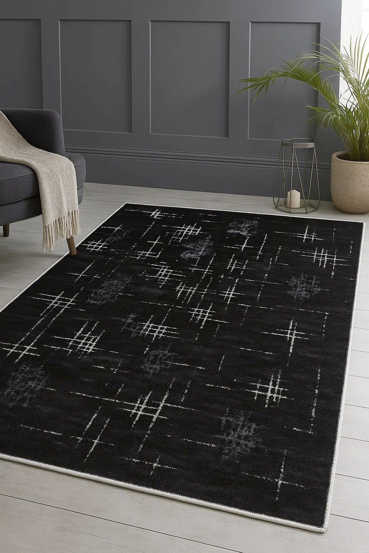 West Home Dijital Baskılı Yıkanabilir Kaymaz Taban Salon, Mutfak ve Yolluk Halısı-786 Black