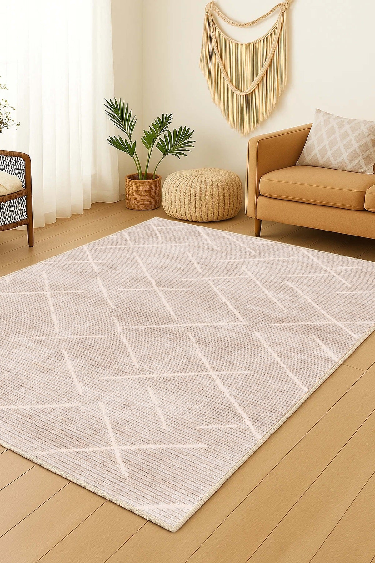 West Home Dijital Baskılı Yıkanabilir Kaymaz Taban Salon, Mutfak ve Yolluk Halısı-787 Beige