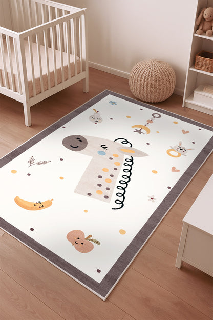 West Home Machine Washable Children's Rug - 748 White