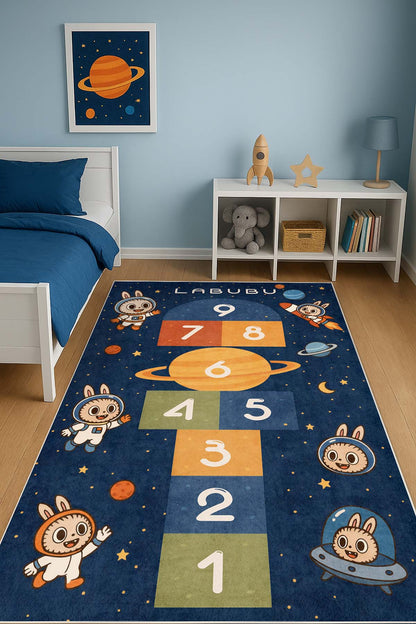 West Home Digital Print Washable Non-Slip Living Room, Kitchen and Hallway Rug - 545 Blue
