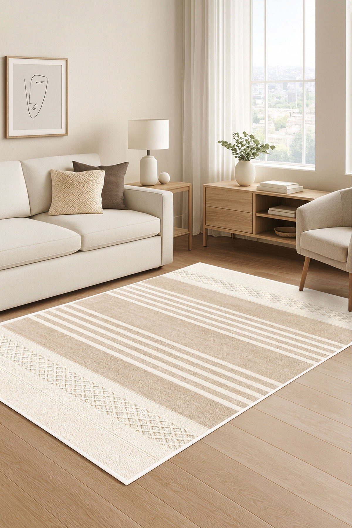 West Home Dijital Baskılı Yıkanabilir Kaymaz Taban Salon, Mutfak ve Yolluk Halısı-798 Beige