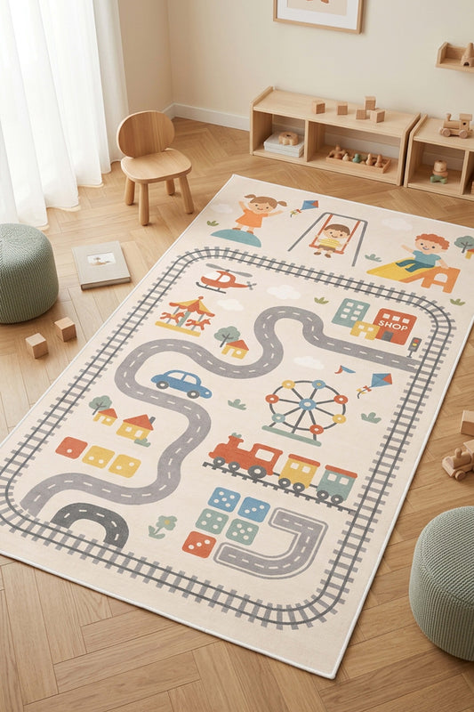 West Home Machine Washable Children's Rug - 656 Beige