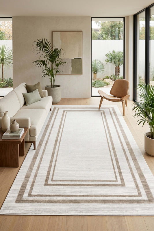 West Home Digital Print Washable Non-Slip Living Room, Kitchen and Hallway Rug - 422 White