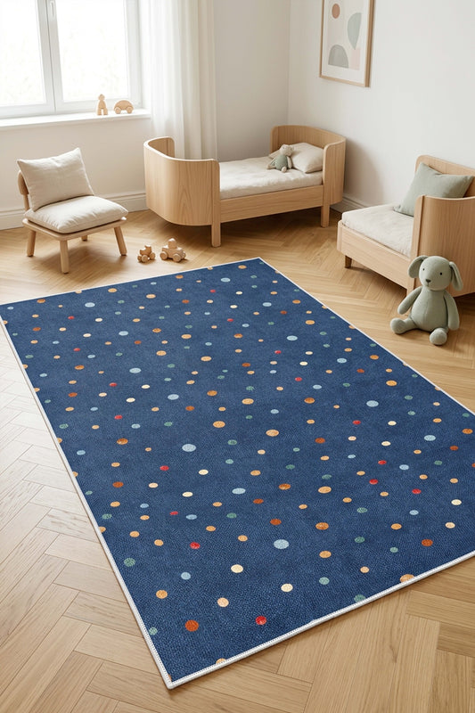 West Home Digital Print Washable Non-Slip Living Room, Kitchen and Hallway Rug - 545 Blue