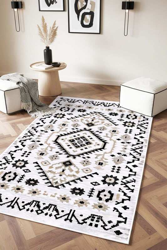 West Home Dijital Baskılı Yıkanabilir Kaymaz Taban Salon, Mutfak ve Yolluk Halısı-832White