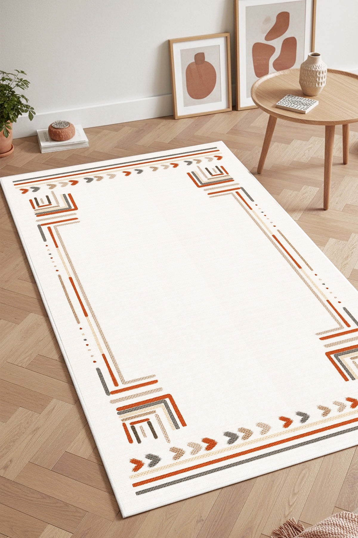 West Home Digital Print Washable Non-Slip Living Room, Kitchen and Hallway Rug - 786 Beige