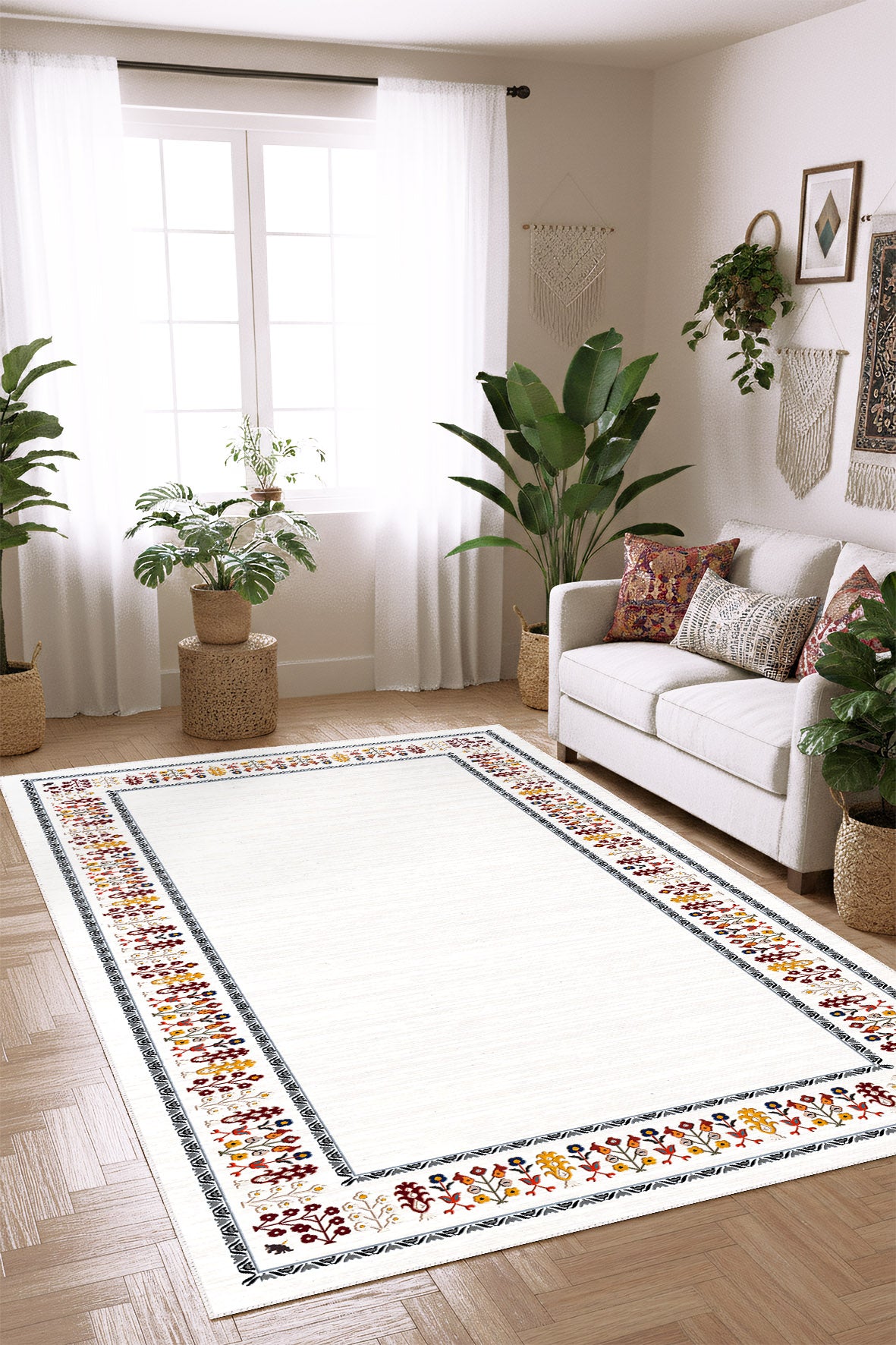 West Home Dijital Baskılı Yıkanabilir Kaymaz Taban Salon, Mutfak ve Yolluk Halısı-840 White