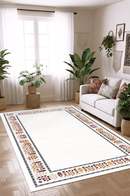 West Home Dijital Baskılı Yıkanabilir Kaymaz Taban Salon, Mutfak ve Yolluk Halısı-840 White