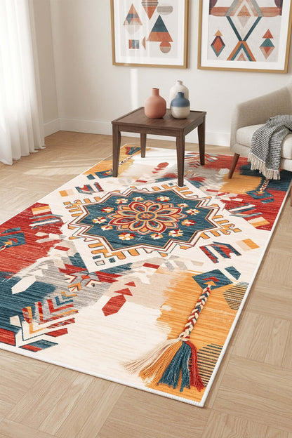 West Home Digital Print Washable Non-Slip Base Living Room, Kitchen and Hallway Rug - 859 Multy