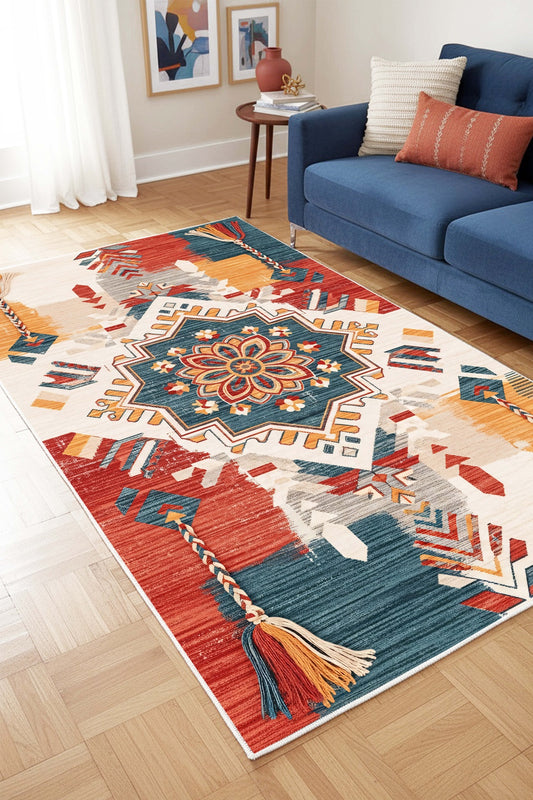 West Home Dijital Baskılı Yıkanabilir Kaymaz Taban Salon, Mutfak ve Yolluk Halısı-846 Multy
