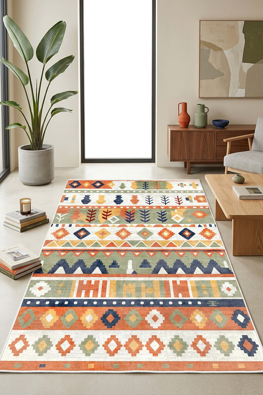 West Home Digital Print Washable Non-Slip Base Living Room, Kitchen and Hallway Rug - 859 Multy