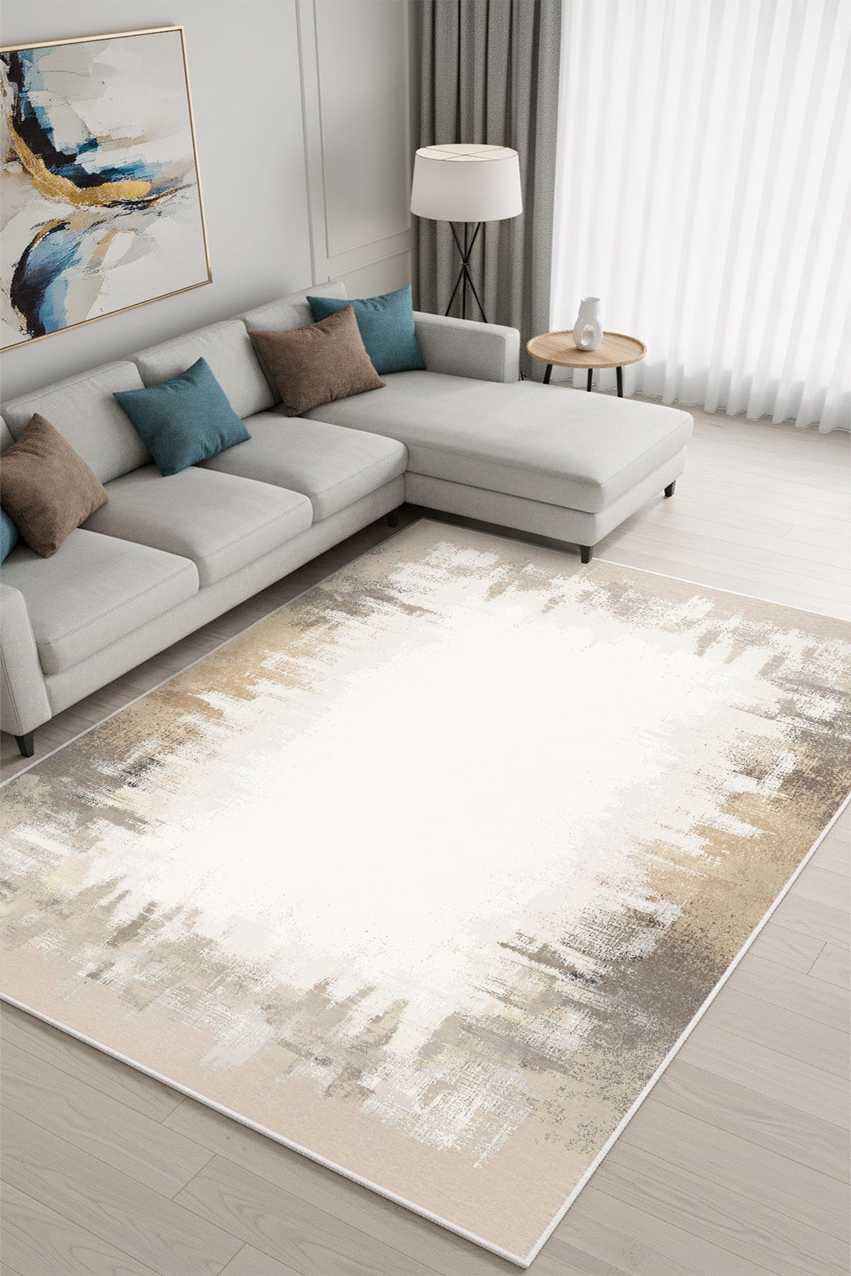 West Home Dijital Baskılı Yıkanabilir Kaymaz Taban Salon, Mutfak ve Yolluk Halısı-853 Beige