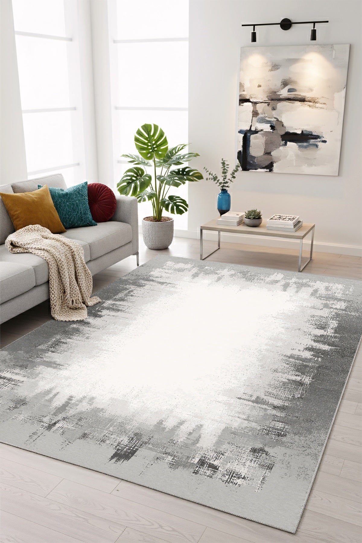 West Home Dijital Baskılı Yıkanabilir Kaymaz Taban Salon, Mutfak ve Yolluk Halısı-853 Grey