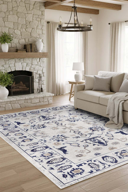 West Home Dijital Baskılı Yıkanabilir Kaymaz Taban Salon, Mutfak ve Yolluk Halısı-854 White