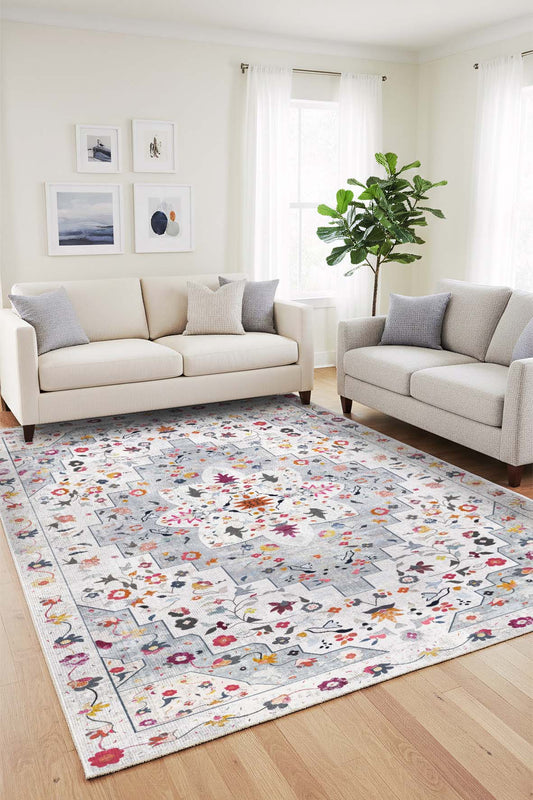 West Home Dijital Baskılı Yıkanabilir Kaymaz Taban Salon, Mutfak ve Yolluk Halısı-855 White