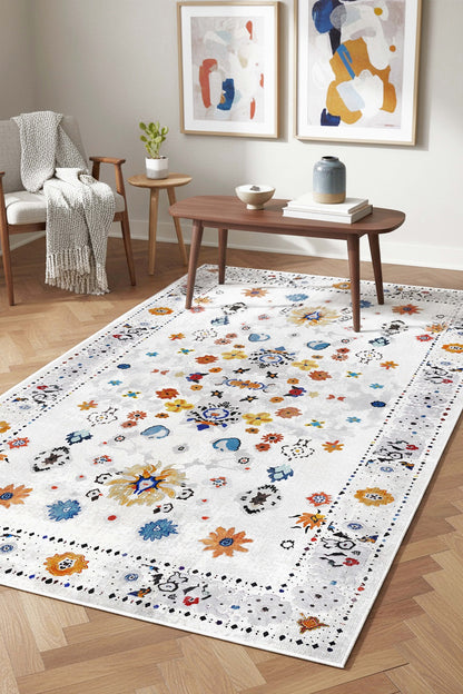 West Home Digital Print Washable Non-Slip Living Room, Kitchen and Hallway Rug - 281 Grey