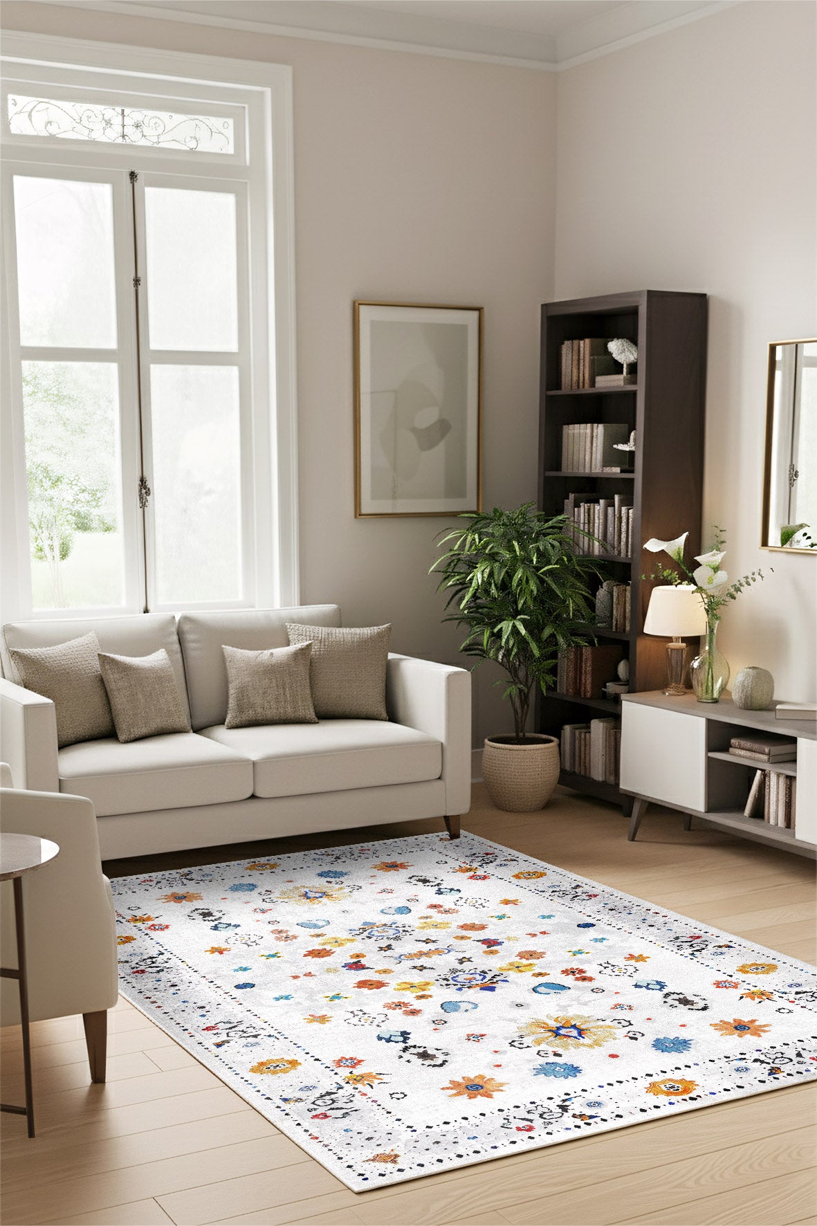 West Home Dijital Baskılı Yıkanabilir Kaymaz Taban Salon, Mutfak ve Yolluk Halısı-856 White