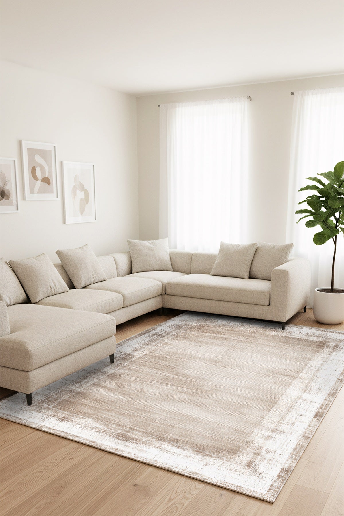 West Home Dijital Baskılı Yıkanabilir Kaymaz Taban Salon, Mutfak ve Yolluk Halısı-857 Beige