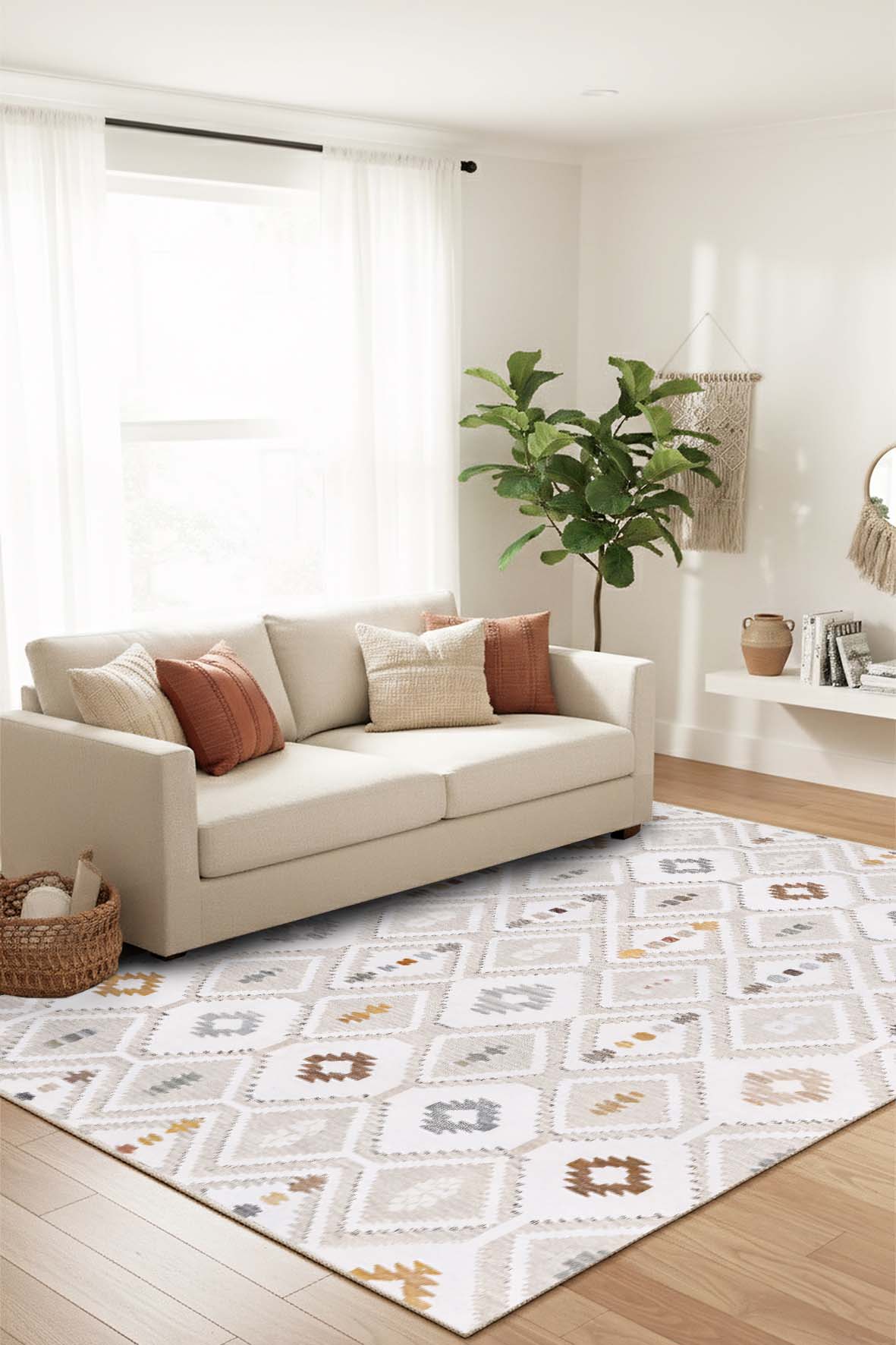 West Home Dijital Baskılı Yıkanabilir Kaymaz Taban Salon, Mutfak ve Yolluk Halısı-861 Beige