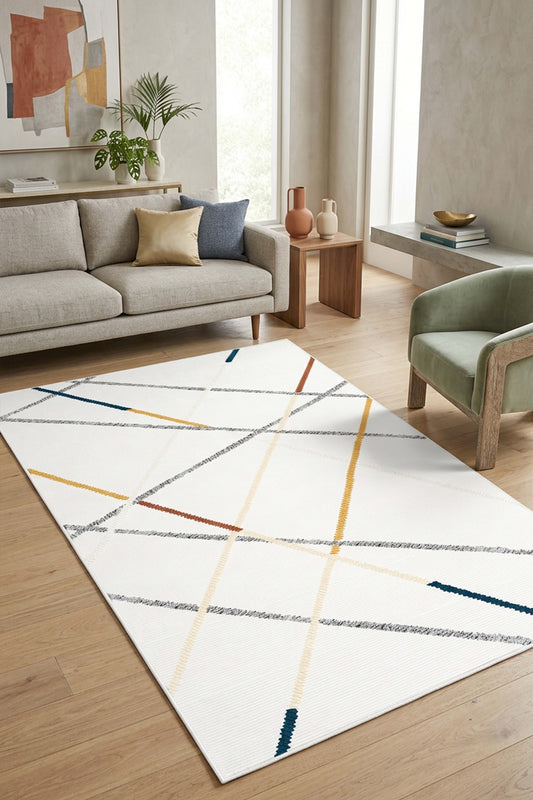 West Home Digital Print Washable Non-Slip Living Room, Kitchen and Hallway Rug - 422 White
