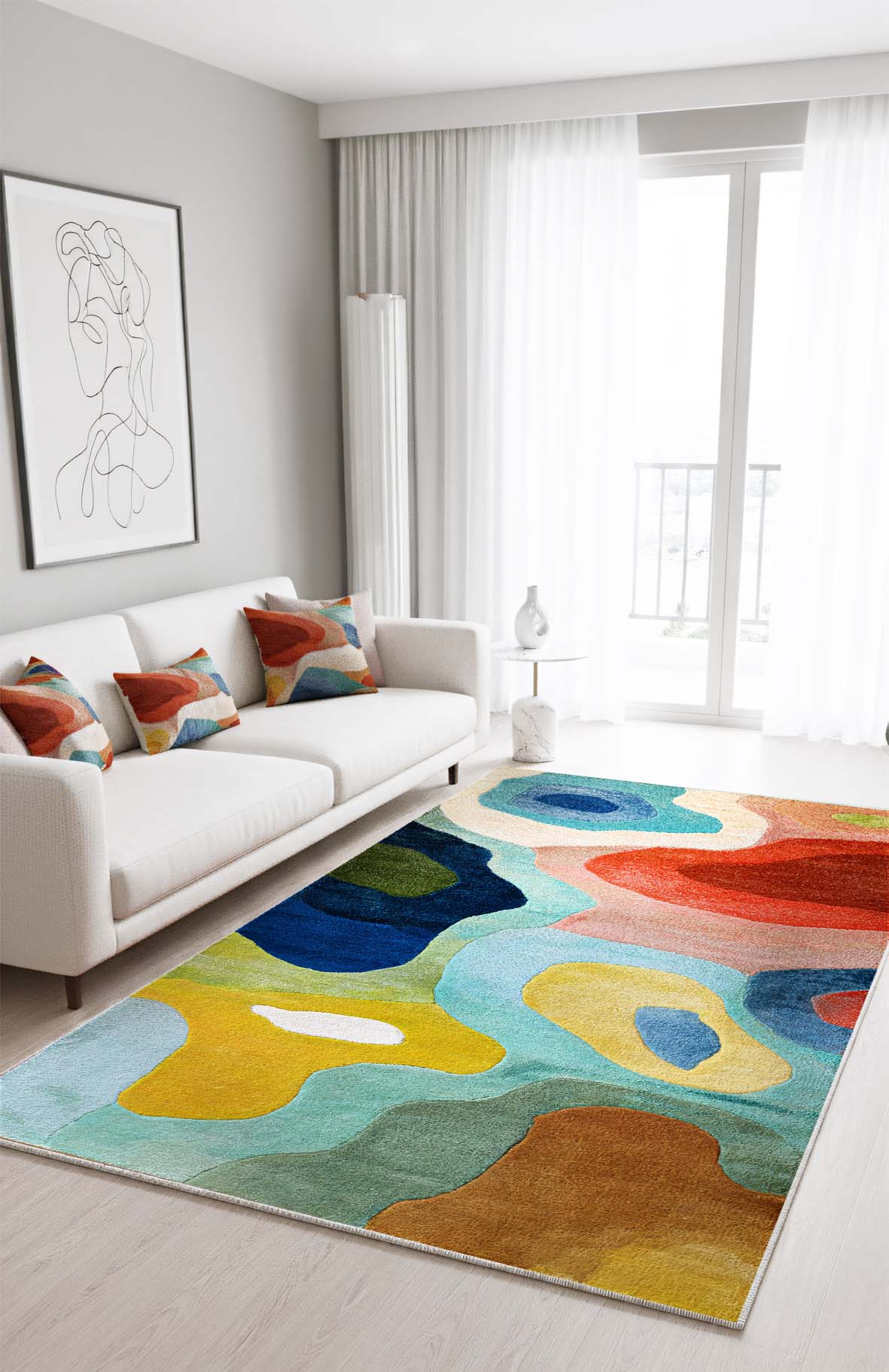 West Home Dijital Baskılı Yıkanabilir Kaymaz Taban Salon, Mutfak ve Yolluk Halısı-865 Multy