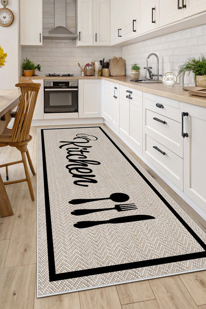 West Home Digital Print Washable Non-Slip Living Room, Kitchen and Hallway Rug - 875 Beige