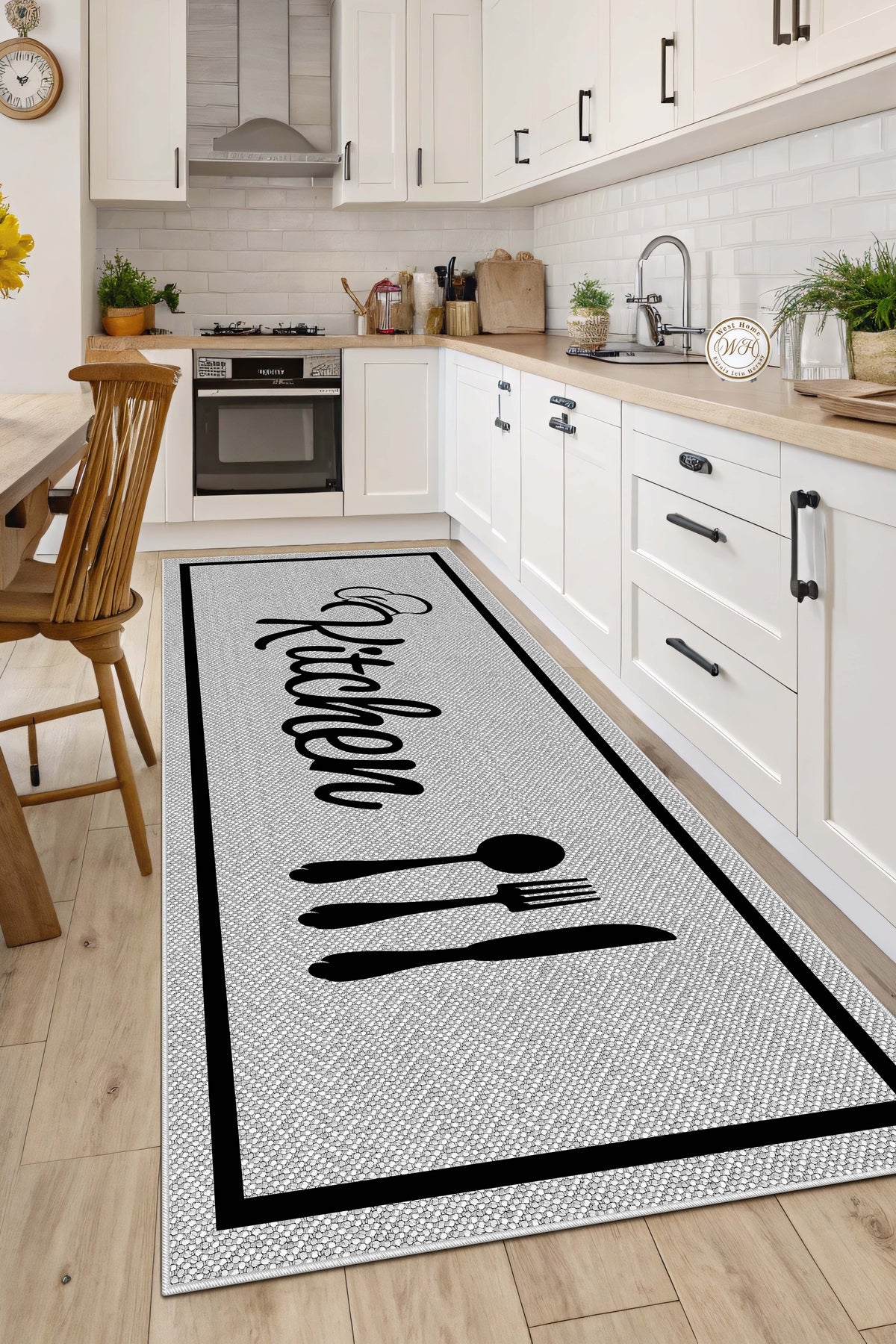 West Home Dijital Baskılı Yıkanabilir Kaymaz Taban Mutfak Halısı-876 Grey