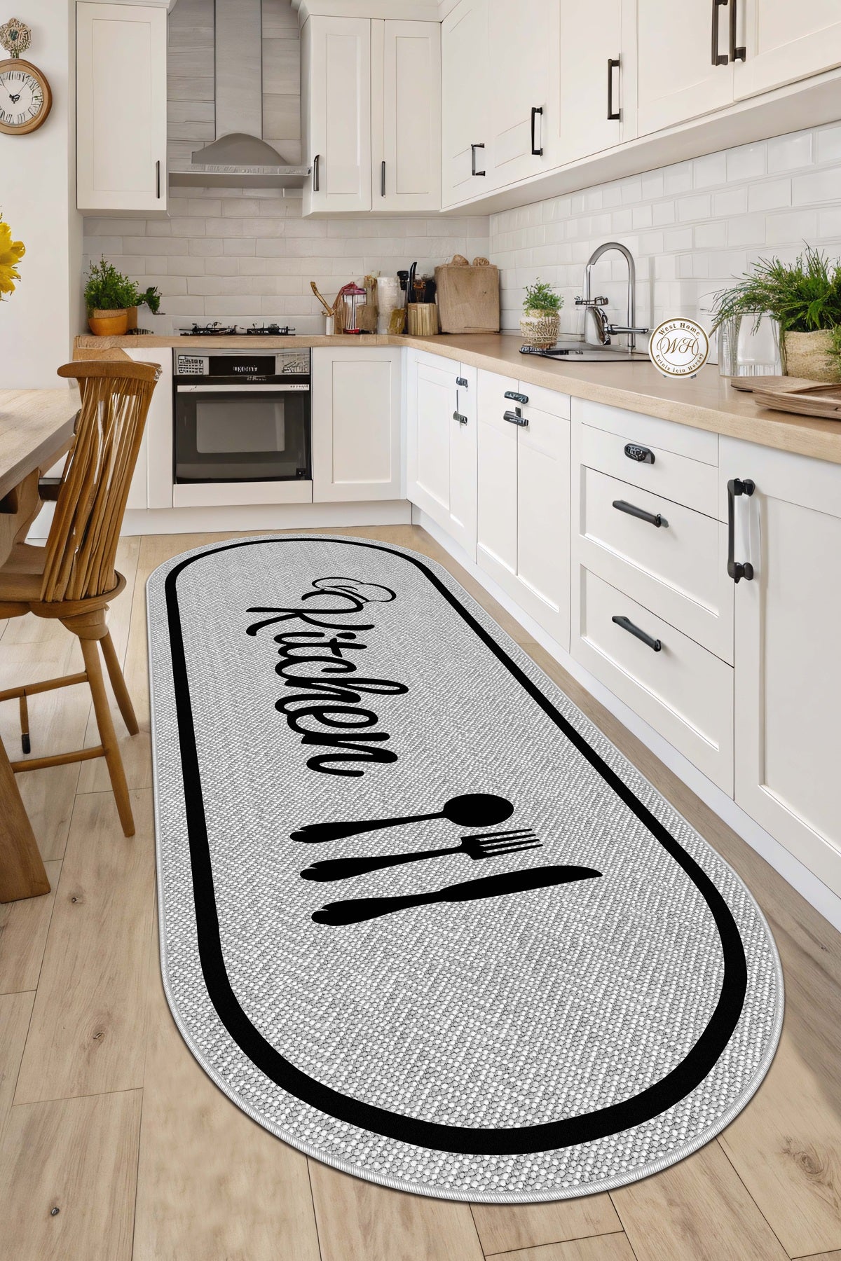 West Home Dijital Baskılı Yıkanabilir Kaymaz Taban Mutfak Halısı-876 Grey