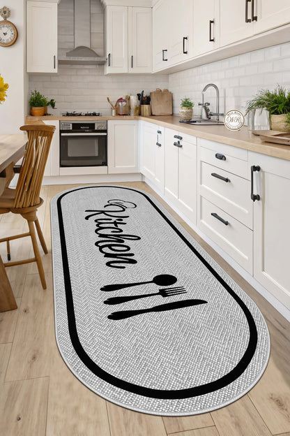West Home Dijital Baskılı Yıkanabilir Kaymaz Taban Mutfak Halısı-876 Grey