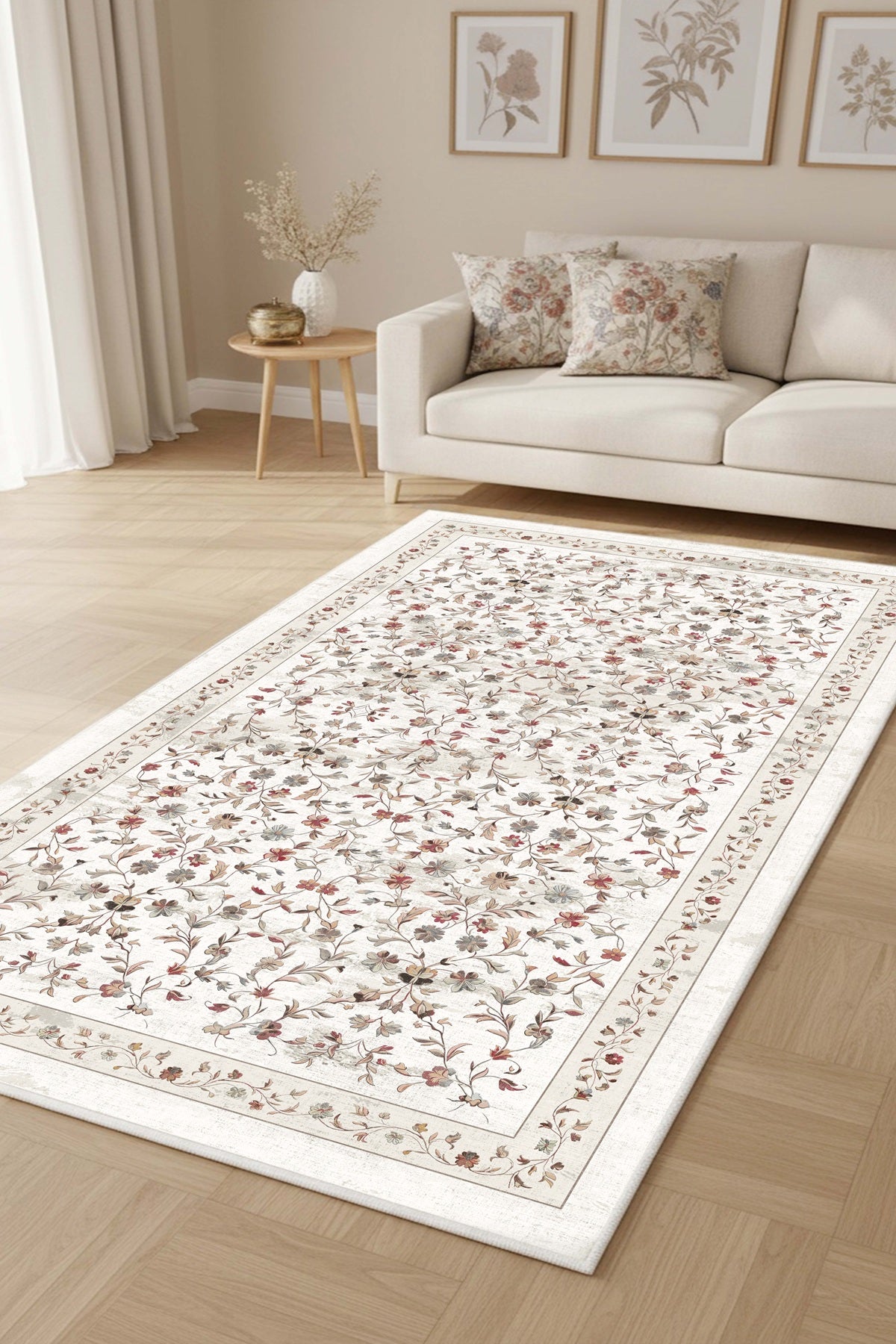 West Home Dijital Baskılı Yıkanabilir Kaymaz Taban Salon, Mutfak ve Yolluk Halısı-877 White