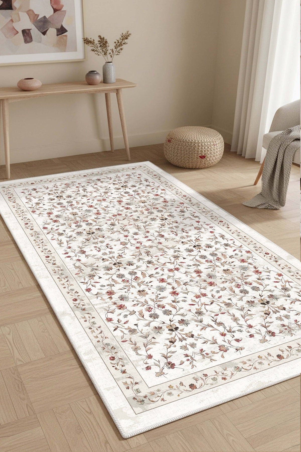 West Home Dijital Baskılı Yıkanabilir Kaymaz Taban Salon, Mutfak ve Yolluk Halısı-877 White